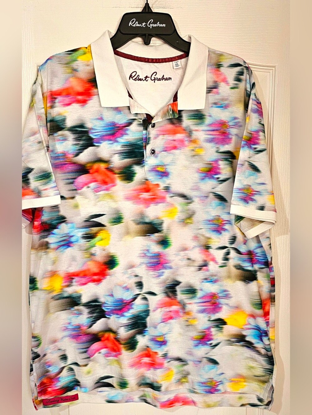 Robert Graham White Floral Splash Polo with Multi-Color Accents